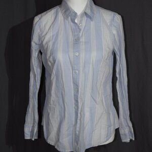 Talbots Blue & White Multi-Stripe Long Sleeve Button-Up Blouse - Women's Size Sm